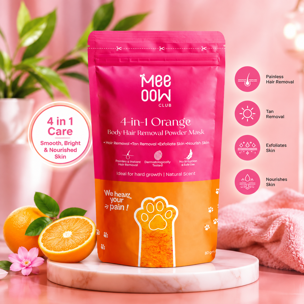 Meeoow Club 10 Minute Painless Body Wax Orange Hair Removal Powder for Women