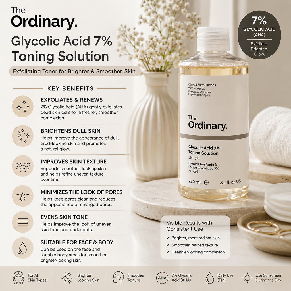 The Ordinary Glycolic Acid 7% Toning Solution Exfoliating Toner for Brighter & Smoother Skin