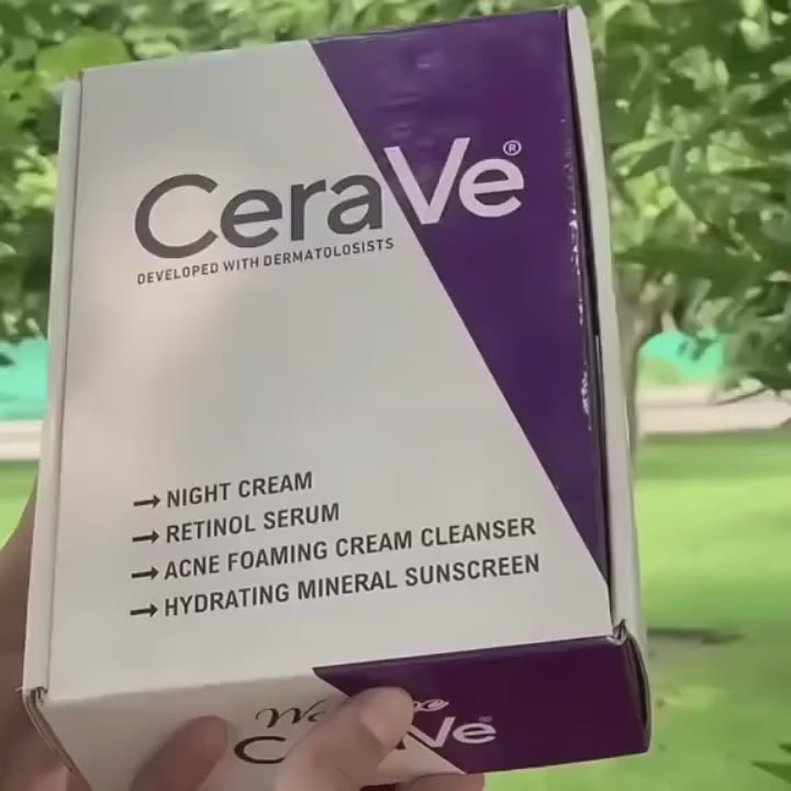 CeraVe 4 In 1 Skincare Kit Night Cream Retinol Serum Acne Foaming Cream Cleanser Hydrating Mineral Sunscreen